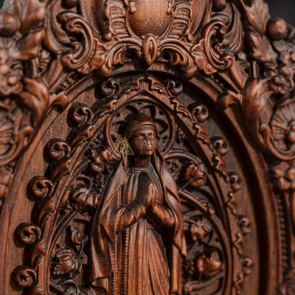 Our Lady in Prayer Wood Carving Amen Artisan