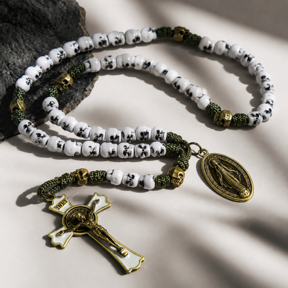【Deal Today】Military Green Skull Bead Rosary | Amen Artisan