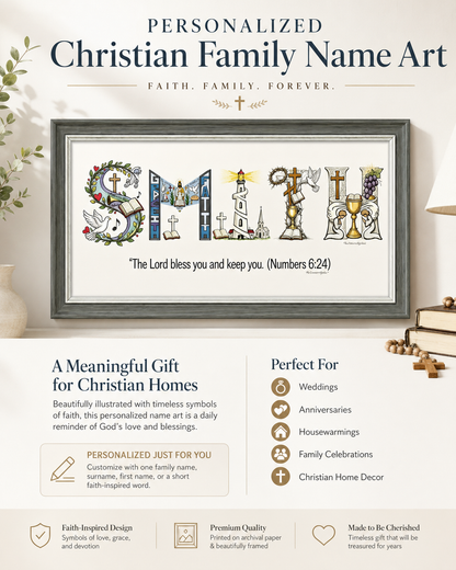 Personalized Christian Family Name Art Frame  | Amen Artisan