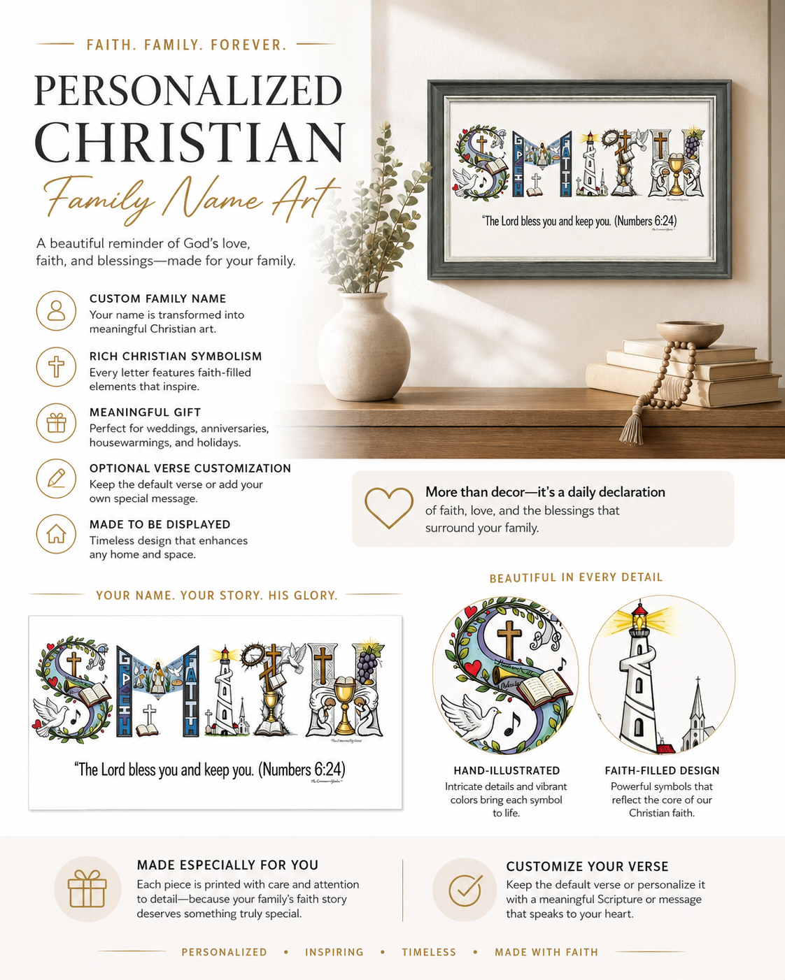 Personalized Christian Family Name Art Frame  | Amen Artisan