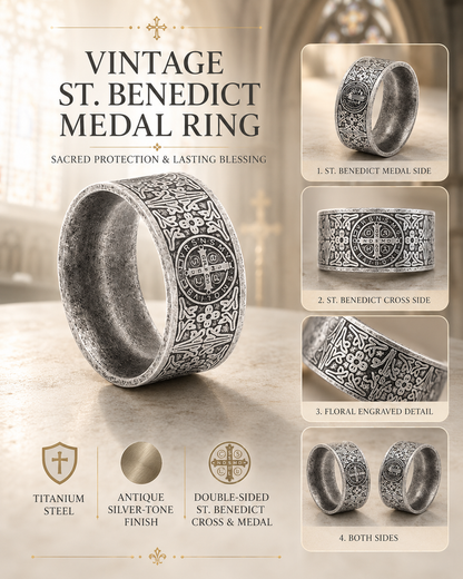 【Deal Today】Vintage St. Benedict Medal Ring - Sacred Protection & Lasting Blessing | Amen Artisan