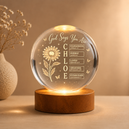 【Deal Today】Personalized Crystal Ball Night Light with Name, Birth Flower & Bible Verse — Custom Christian 3D Engraved Keepsake Gift