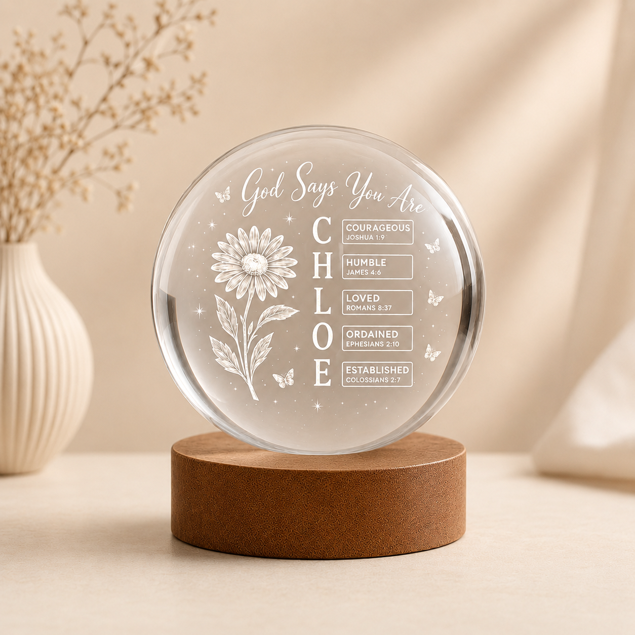 【Deal Today】Personalized Crystal Ball Night Light with Name, Birth Flower & Bible Verse — Custom Christian 3D Engraved Keepsake Gift
