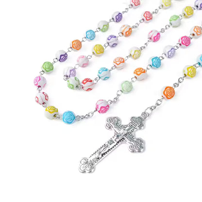 Amen Artisan Colorful Rose Ceramic Beads Immaculate Heart of Mary Crucifix Rosary