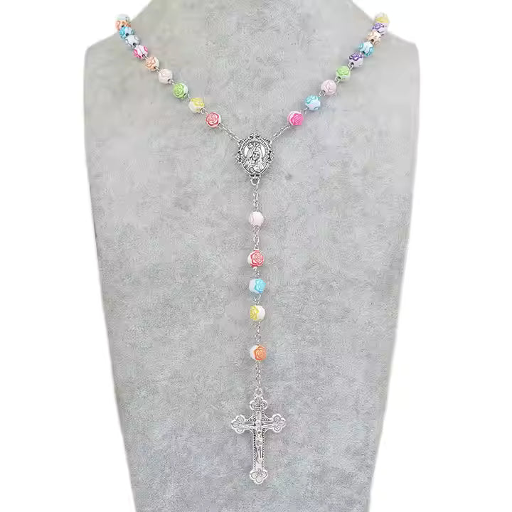 Amen Artisan Colorful Rose Ceramic Beads Immaculate Heart of Mary Crucifix Rosary