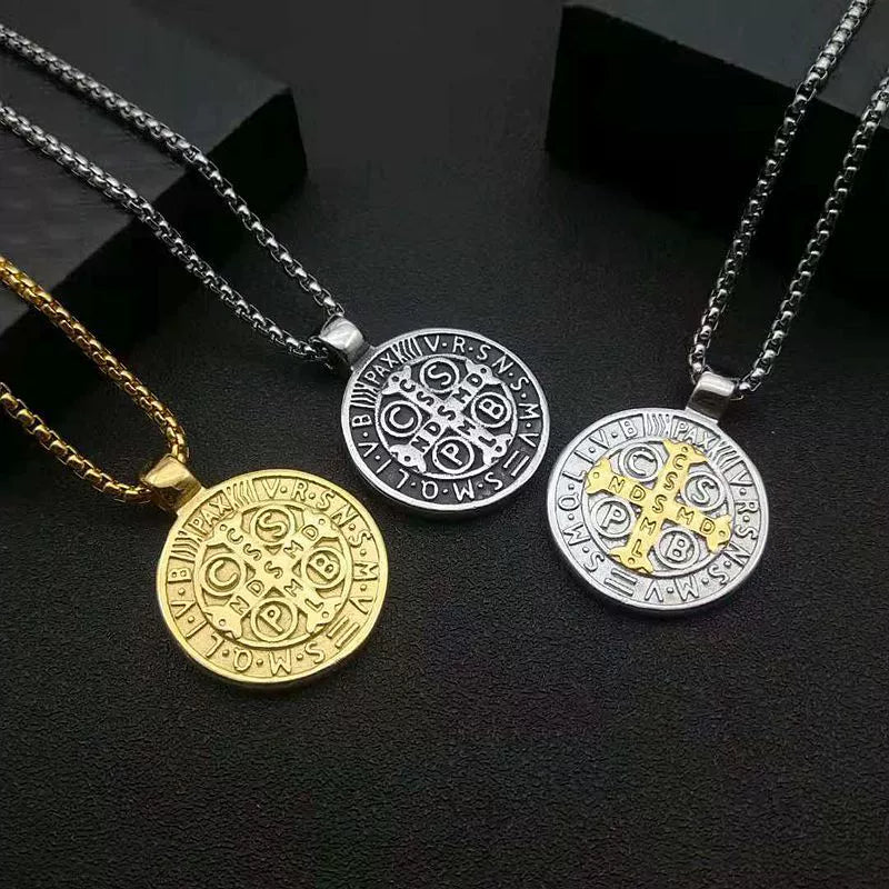 Vintage Saint Benedict Double-Sided Titanium Steel Pendant Amen Artisan