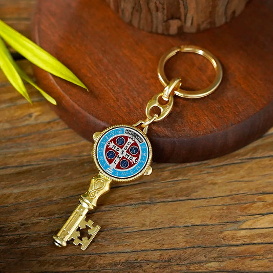 Saint Benedict Enamel Cross Keychain Amen Artisan