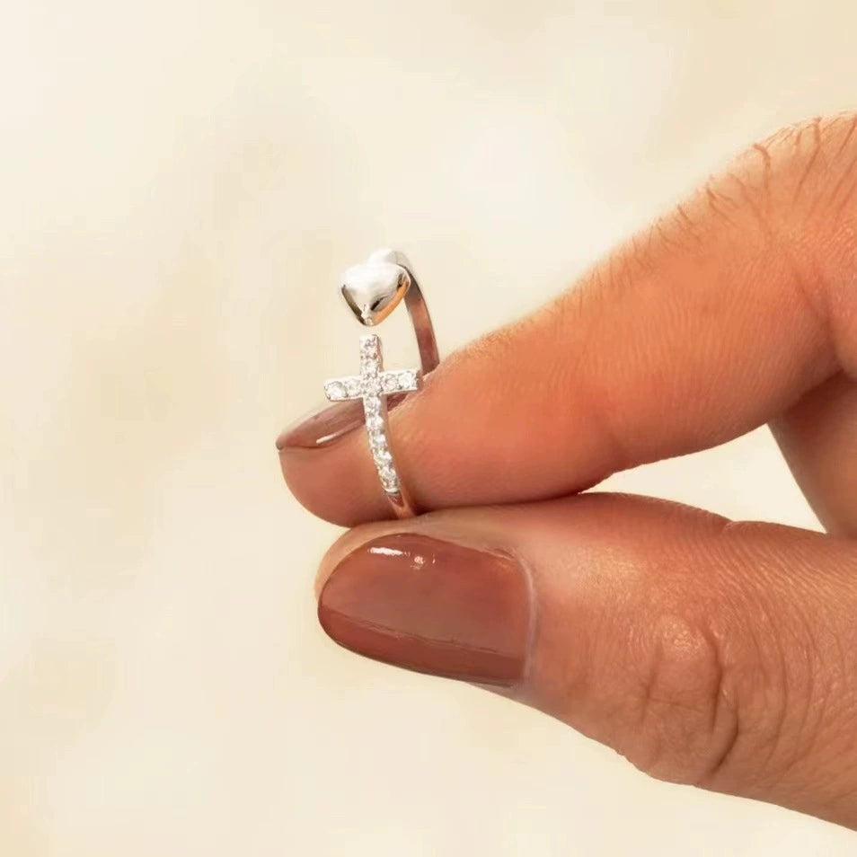 Amen Artisan Cubic Zirconia Heart Cross Ring