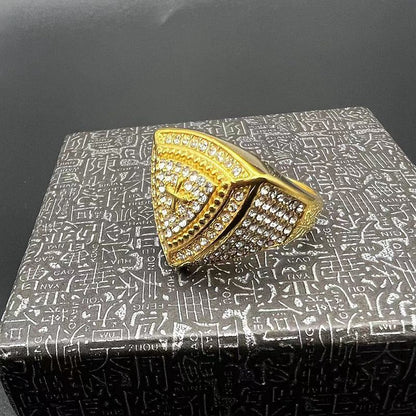 Gold Christ Ring with Diamond and Crucifix Amen Artisan