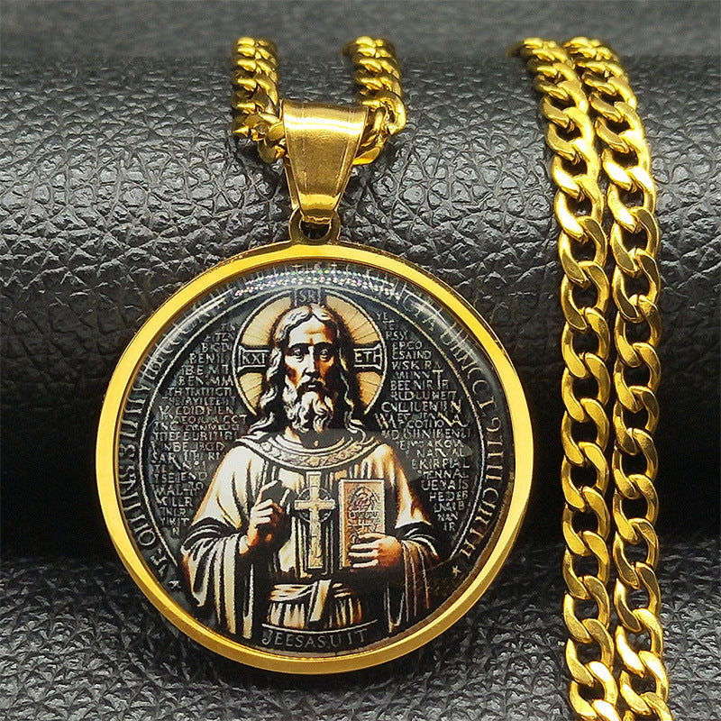Gold Edge Saint Benedict Image Pendant Amen Artisan