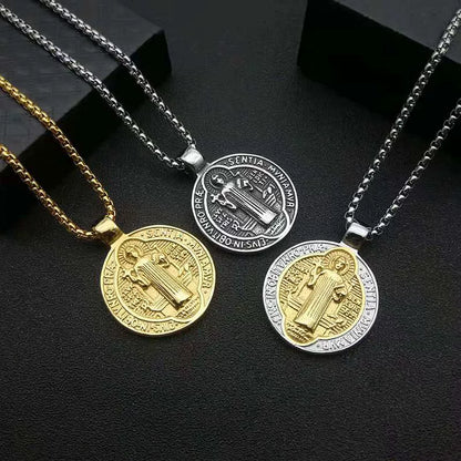 Vintage Saint Benedict Double-Sided Titanium Steel Pendant Amen Artisan