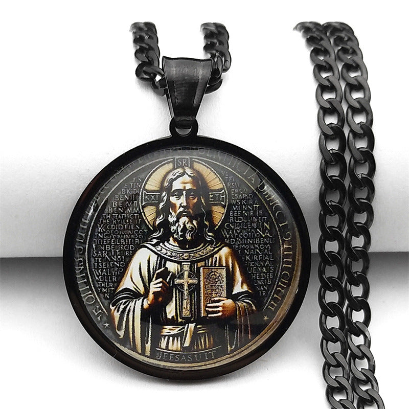 Gold Edge Saint Benedict Image Pendant Amen Artisan