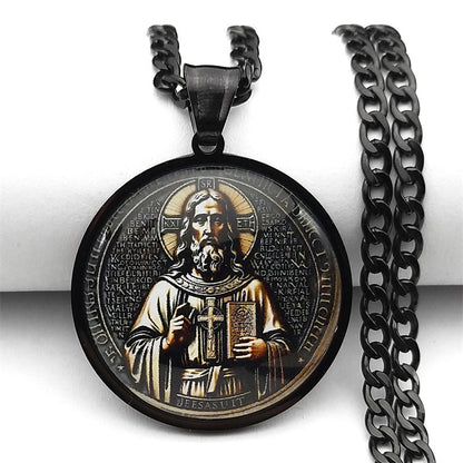 Gold Edge Saint Benedict Image Pendant Amen Artisan