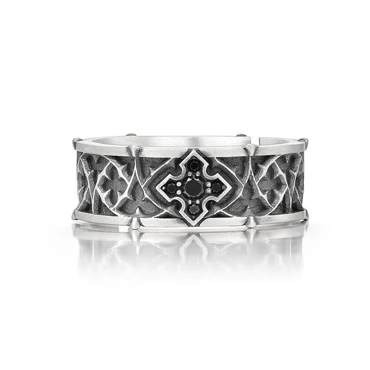 Amen Artisan Vintage Floral Cross Adjustable Open Ring