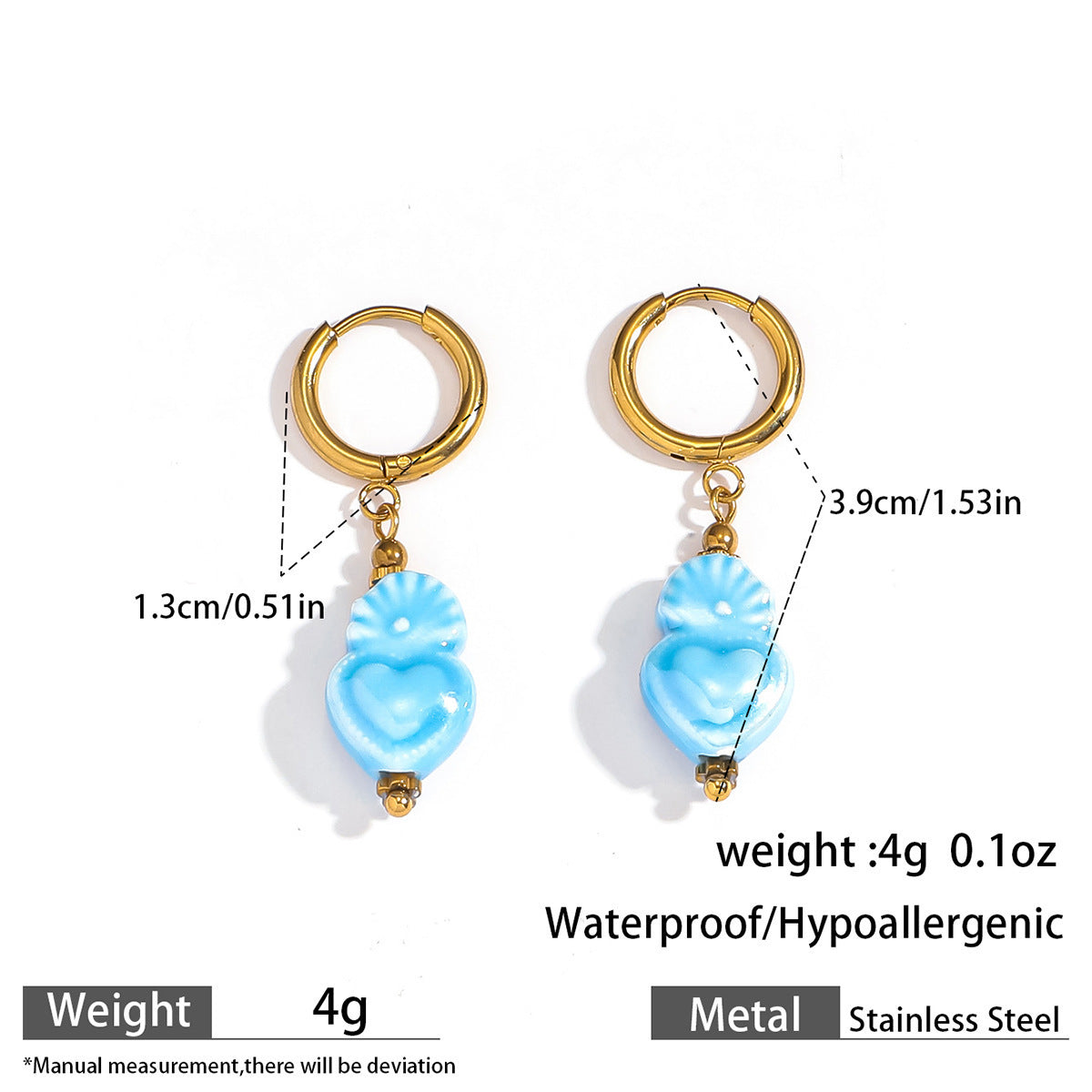 Aqua Blue Ceramic Sacred Heart Dangle Hoop Earrings Amen Artisan