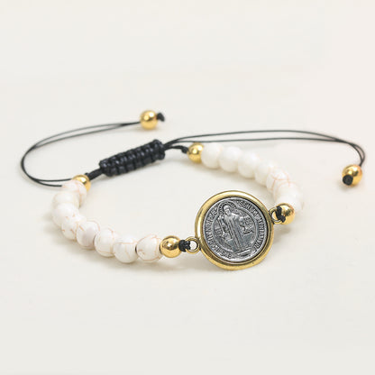 Turquoise Beads Saint Benedict Medal Adjustable Bracelet Amen Artisan