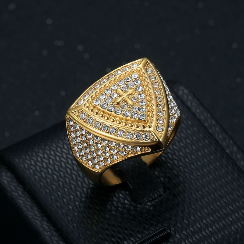 Gold Christ Ring with Diamond and Crucifix Amen Artisan