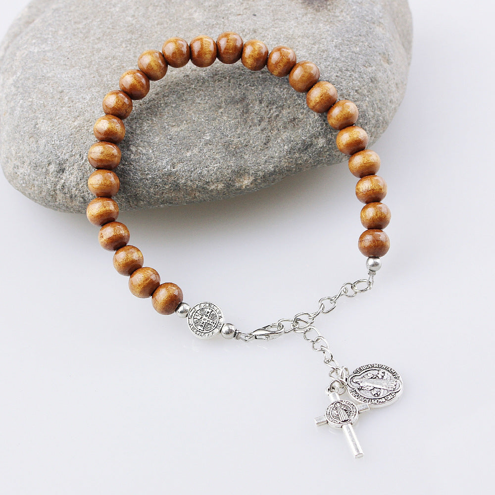 Nature Wood Saint Benedict Medal Bracelet Amen Artisan