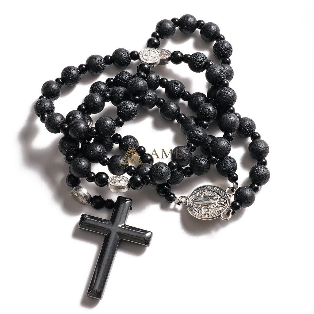 Lava Stone St. Benedict Medal Prayer Beads Amen Artisan