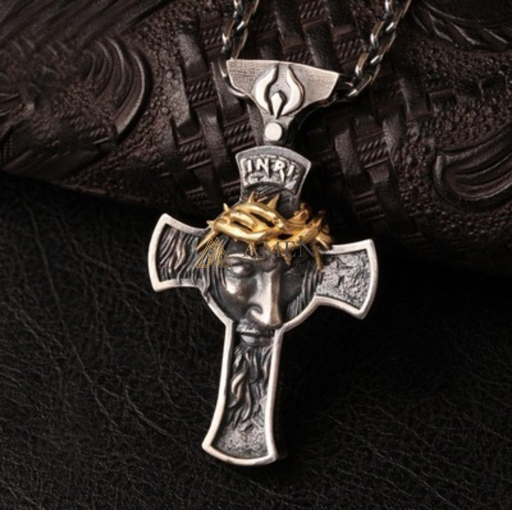 Jesus Crown of Thorns Cross Pendant with Chain | Amen Artisan