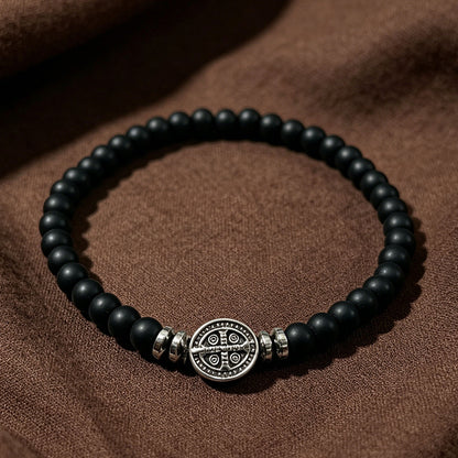 Multicolor Natural Stone St. Benedict Bracelet with Double-Sided Medal
