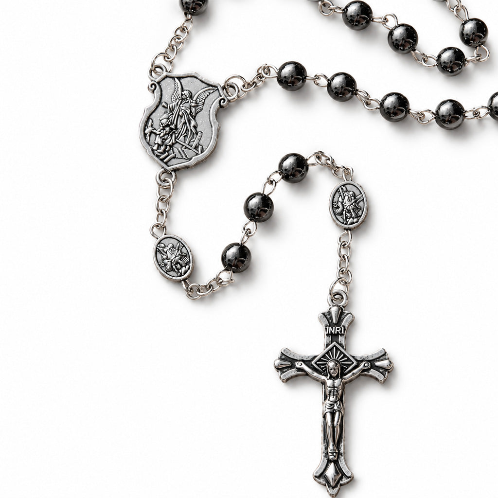 St. Michael Rosary with Blue Enamel Storage Box - Faith & Strength| Amen Artisan