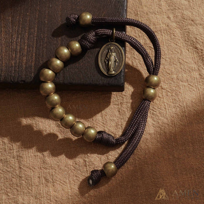 【DEAL TODAY】Brown Braided Prayer Bracelet with Antique Bronze Beads — Blessing
