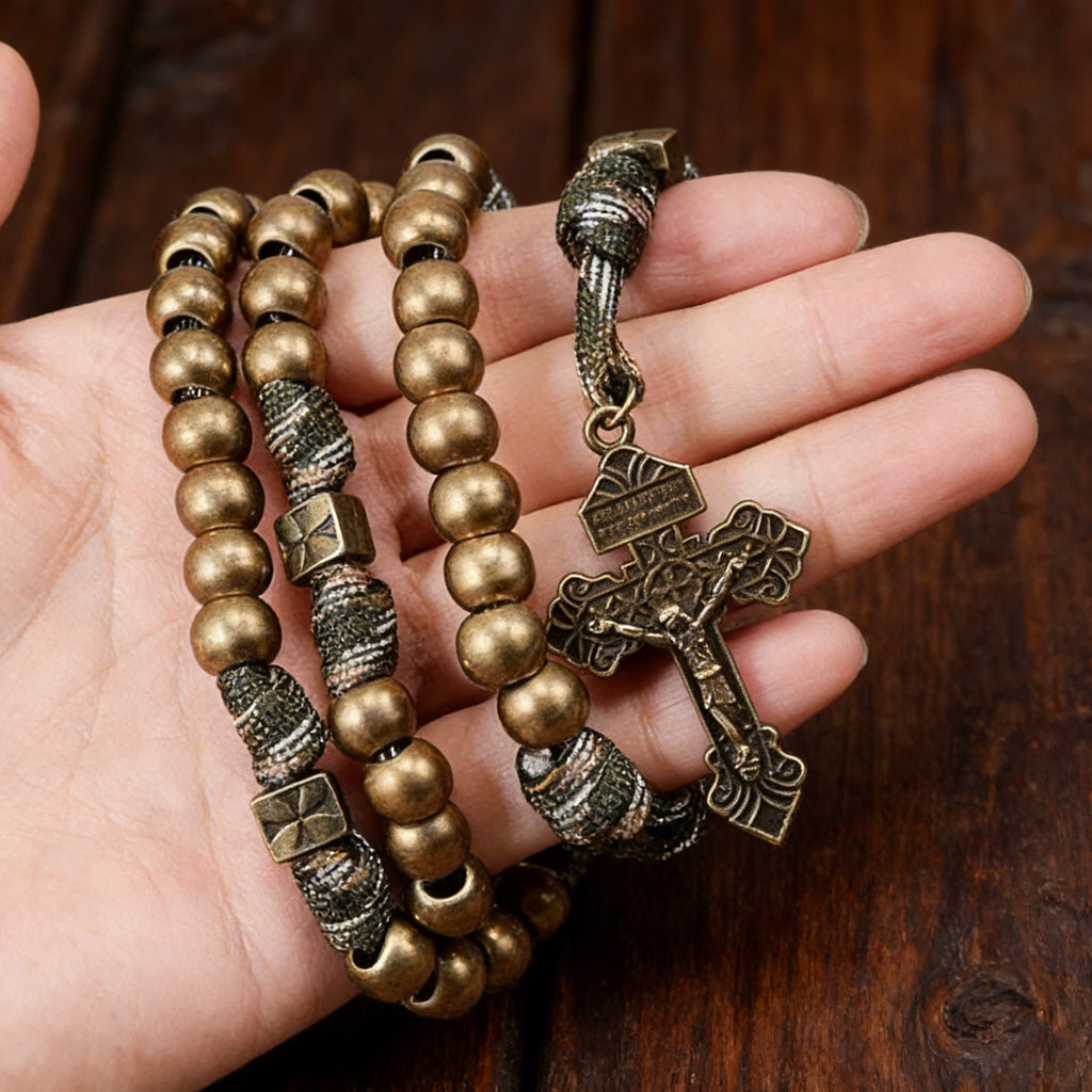 St. Michael Antique Bronze Paracord Rosary Bracelet – Guardian of Faith Amen Artisan