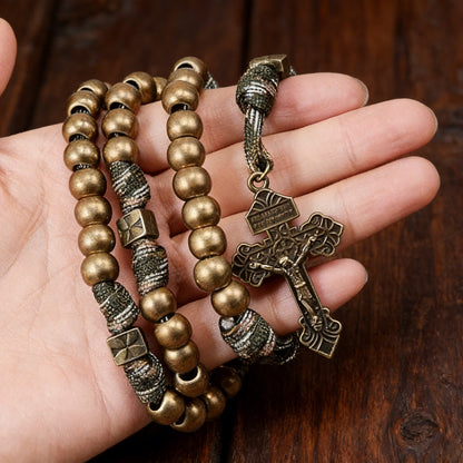 St. Michael Antique Bronze Paracord Rosary Bracelet – Guardian of Faith Amen Artisan