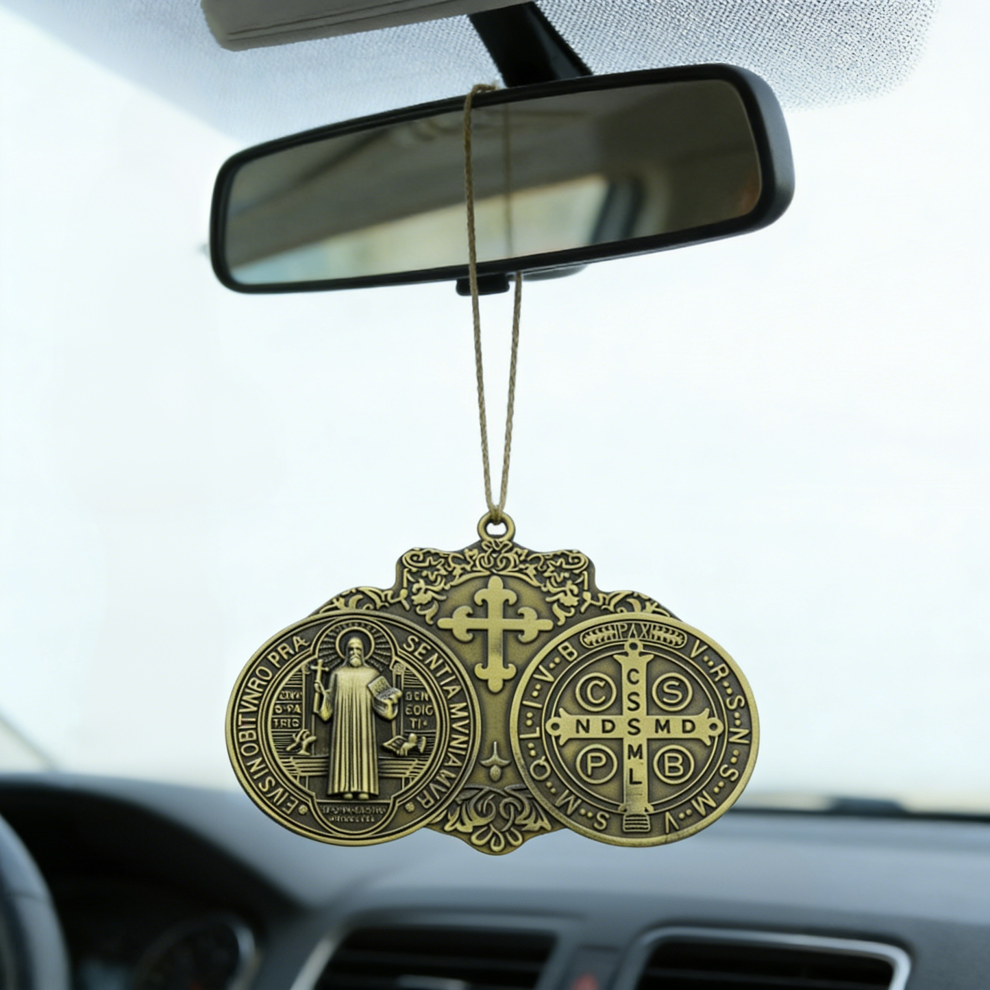 Saint Benedict Double Medallion Pendant Ornament  Amen Artisan
