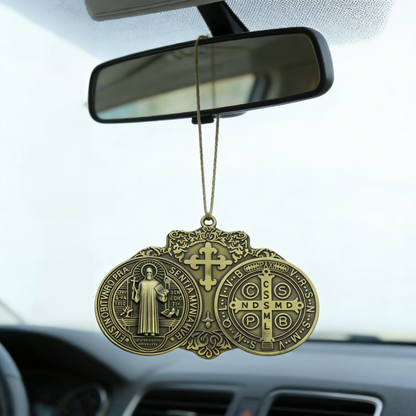 Saint Benedict Double Medallion Pendant Ornament  Amen Artisan