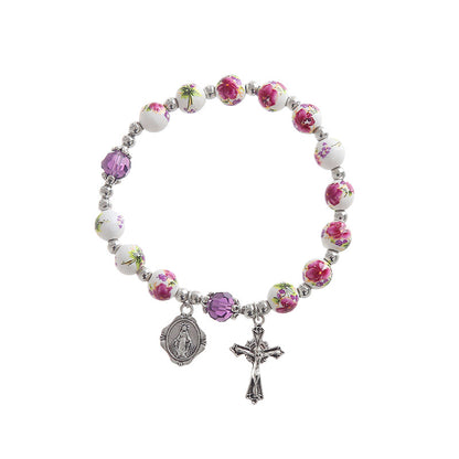 Amen Artisan Blue-and-White Porcelain Style Crucifix Pearl Bracelet