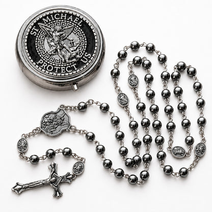 St. Michael Rosary with Blue Enamel Storage Box - Faith & Strength| Amen Artisan