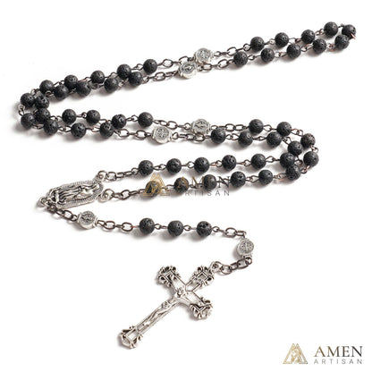 Lava Stone Our Lady of Guadalupe Medal Rosary Amen Artisan
