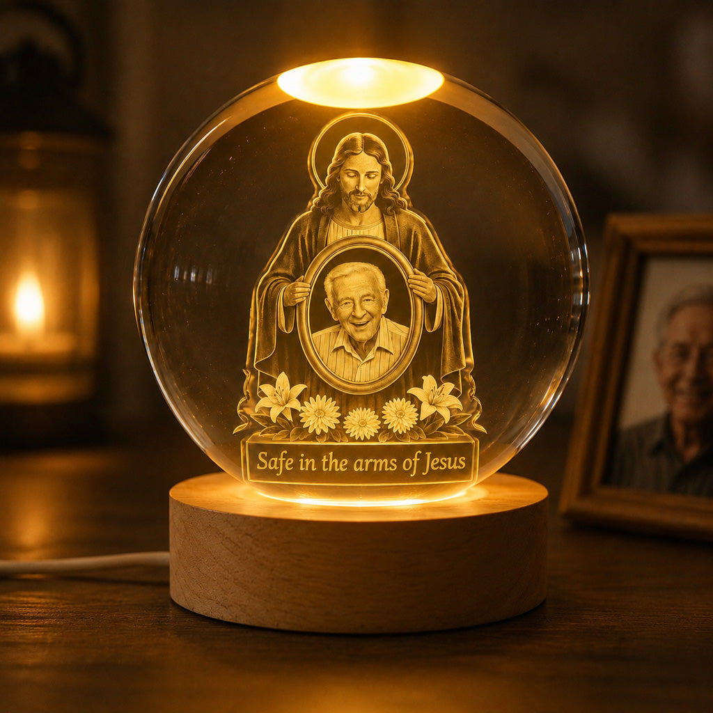 Personalized Christian Memorial Crystal Night Light with Photo