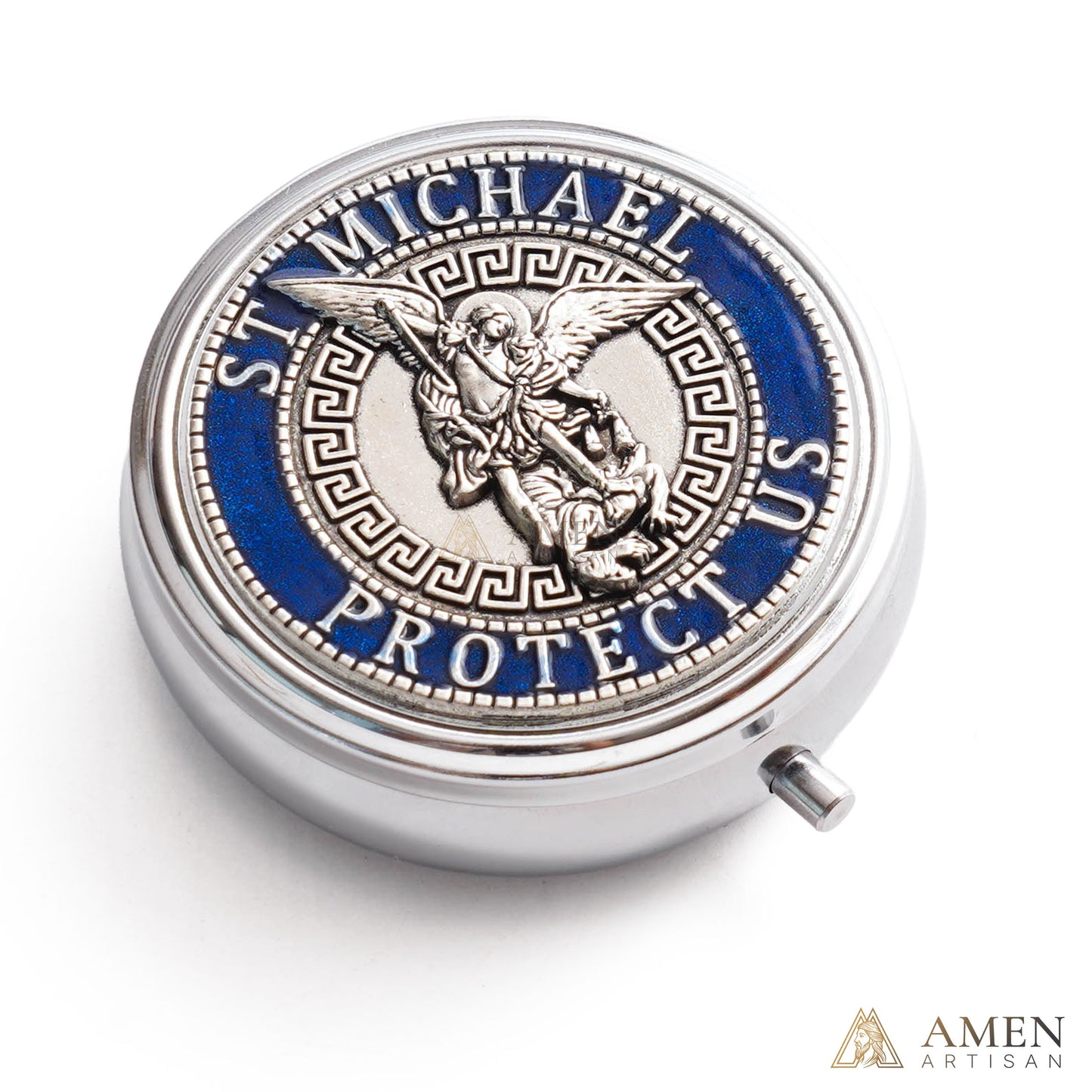 St. Michael Rosary with Blue Enamel Storage Box - Faith & Strength| Amen Artisan