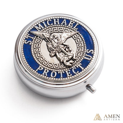 St. Michael Rosary with Blue Enamel Storage Box - Faith & Strength| Amen Artisan