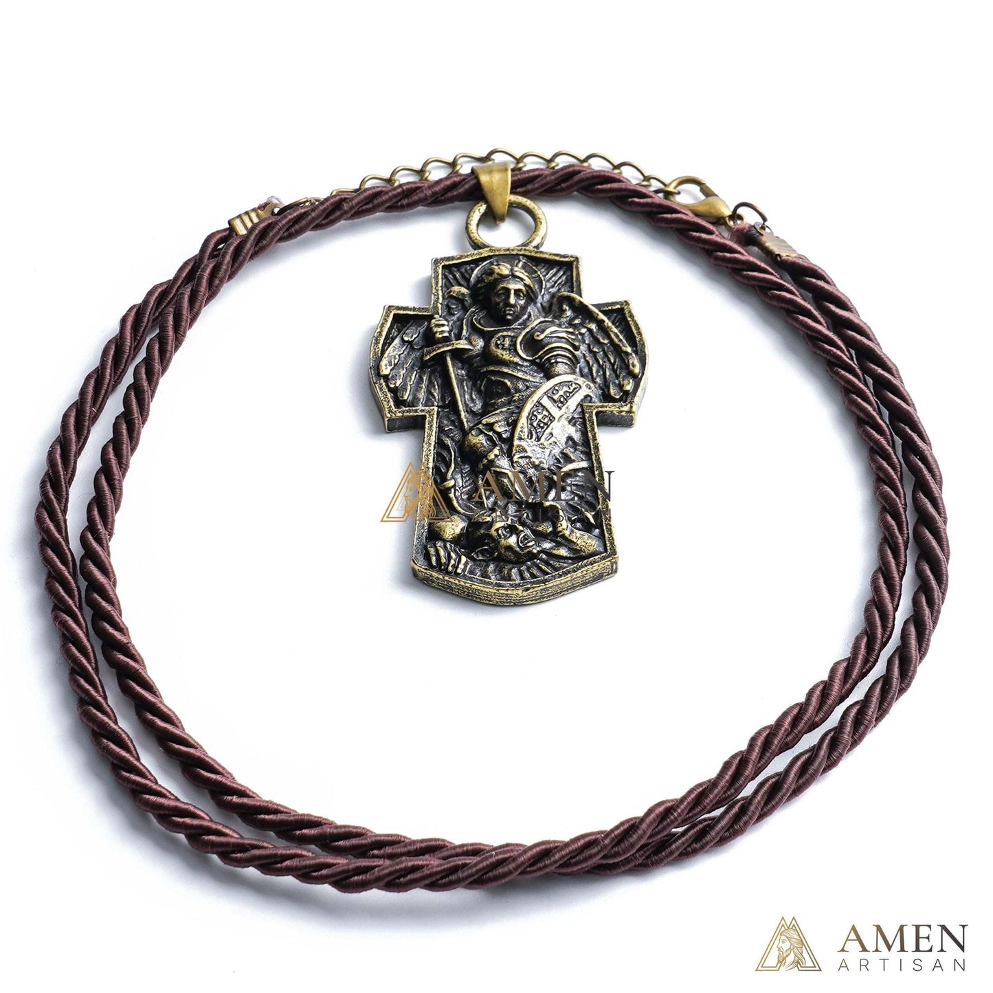 St Michael Necklace - Vintage Archangel Pendant Necklace - Amen Artisan