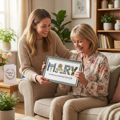 "Love You Mom"Personalized Alphabet Frame – Christian Gift for Mother’s Day & Baptism | Amen Artisan