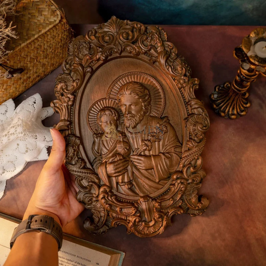 St. Joseph & Child Jesus Wood Carving