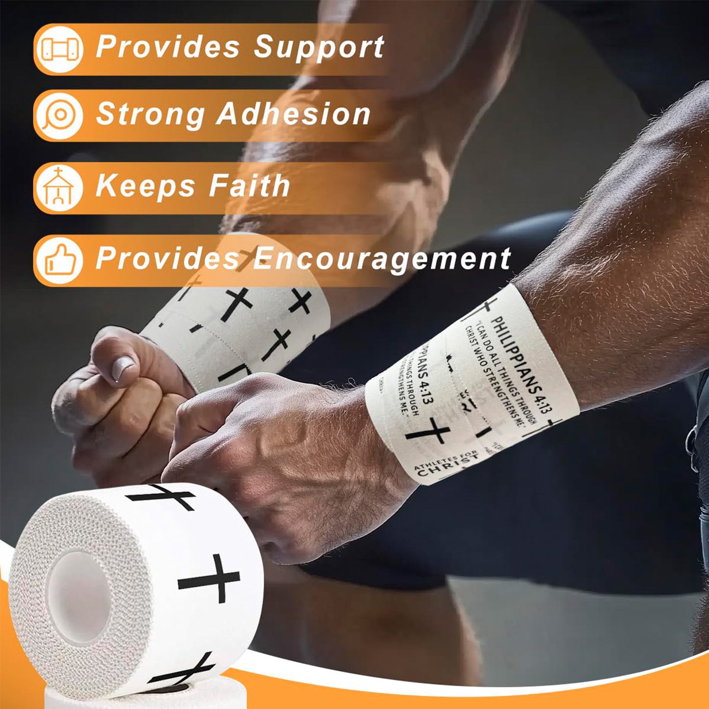 Christian Athletic Tape – Faith-Inspired Sports Tape with Cross & Scripture Print