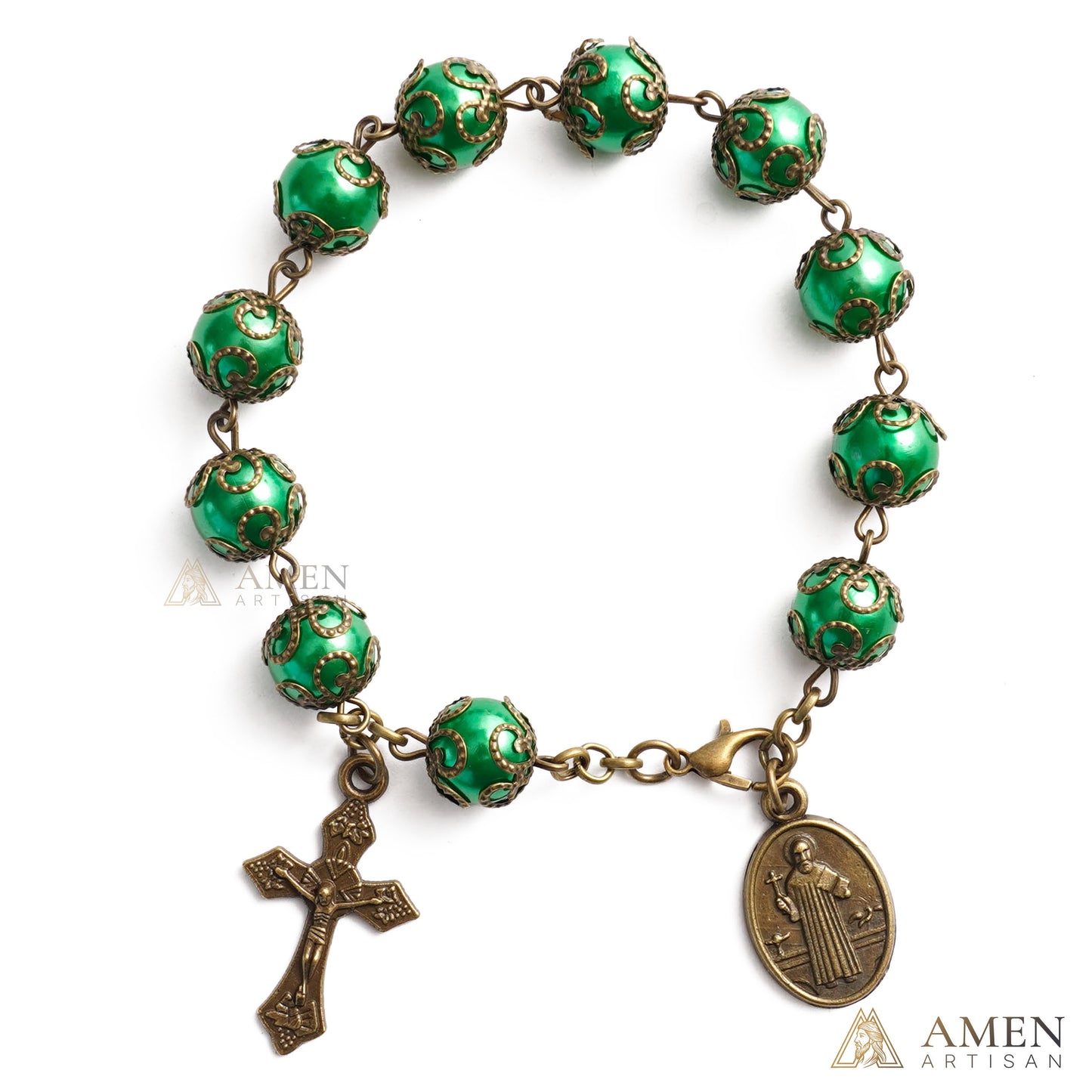 Adjustable Jesus Crucifix & St. Benedict Medal Rosary Bracelet | Amen Artisan