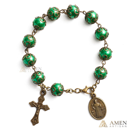 Adjustable Jesus Crucifix & St. Benedict Medal Rosary Bracelet | Amen Artisan
