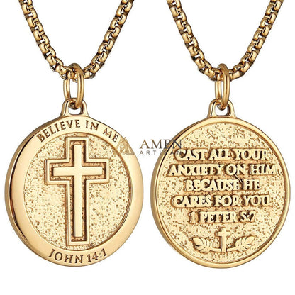 Cross Medallion Pendant Necklace Amen Artisan