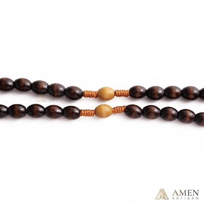 Woven Cord Wooden Rosary with St. Benedict Medal Cross - Sacred Blessing | Amen Artisan