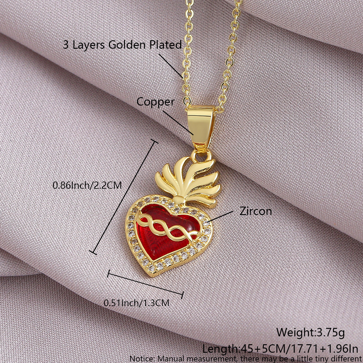 Gold-Plated Gothic Heart CZ Cross Pendant Amen Artisan