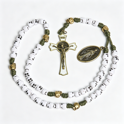【Deal Today】Military Green Skull Bead Rosary | Amen Artisan
