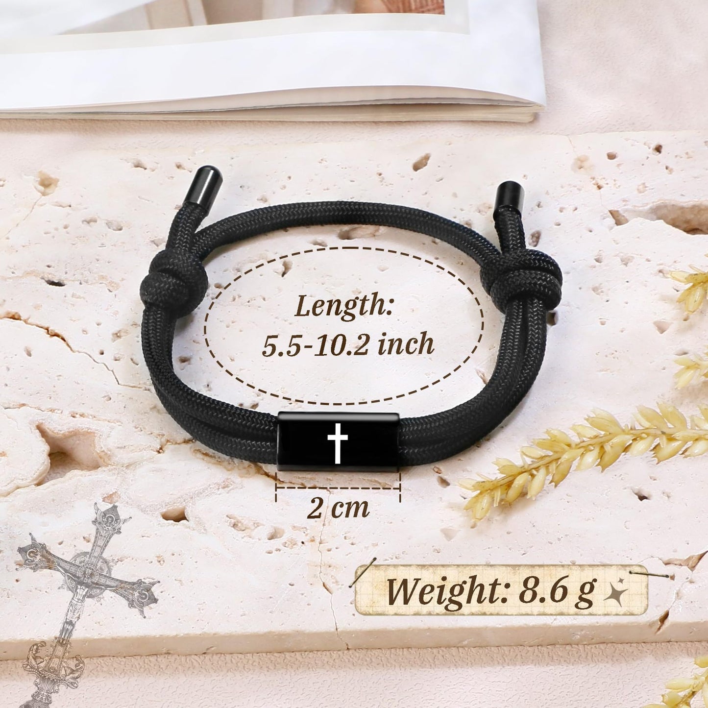 Joshua 1:9 Be Strong and Courageous Paracord Cross Bracelet