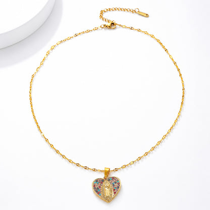 Colorful Crystal Our Lady Heart Necklace