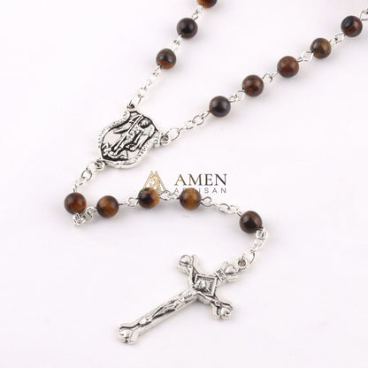 Tiger's Eye Saint Michael Crucifix Rosary  Amen Artisan